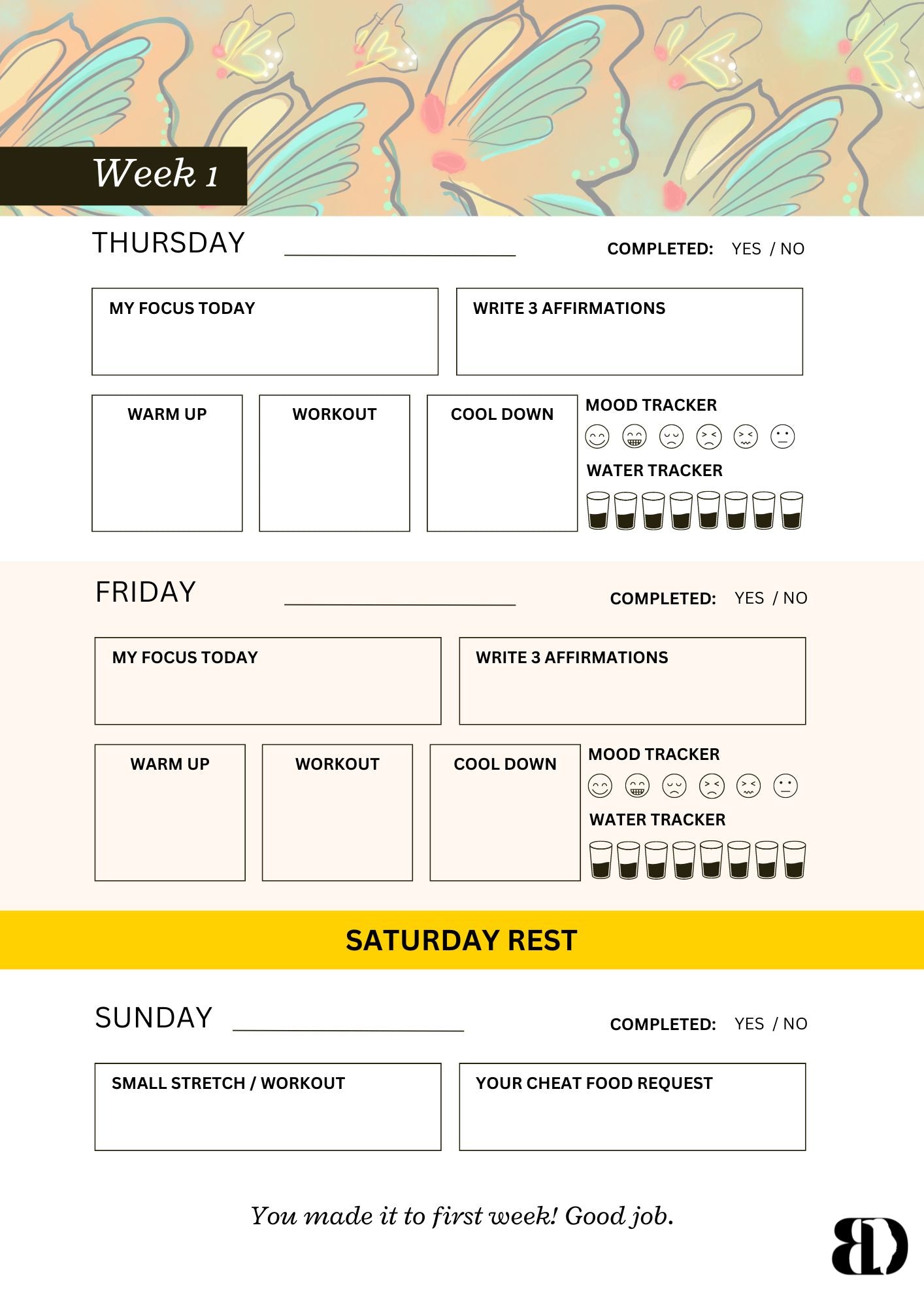 Digital Download - Butterflies - Six week beginners workout planner