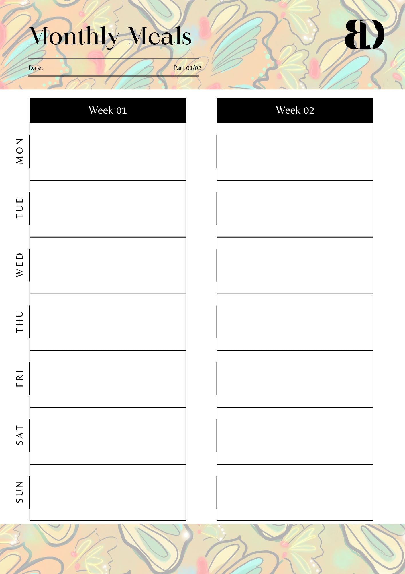 Digital Download - Butterflies - Meal planner