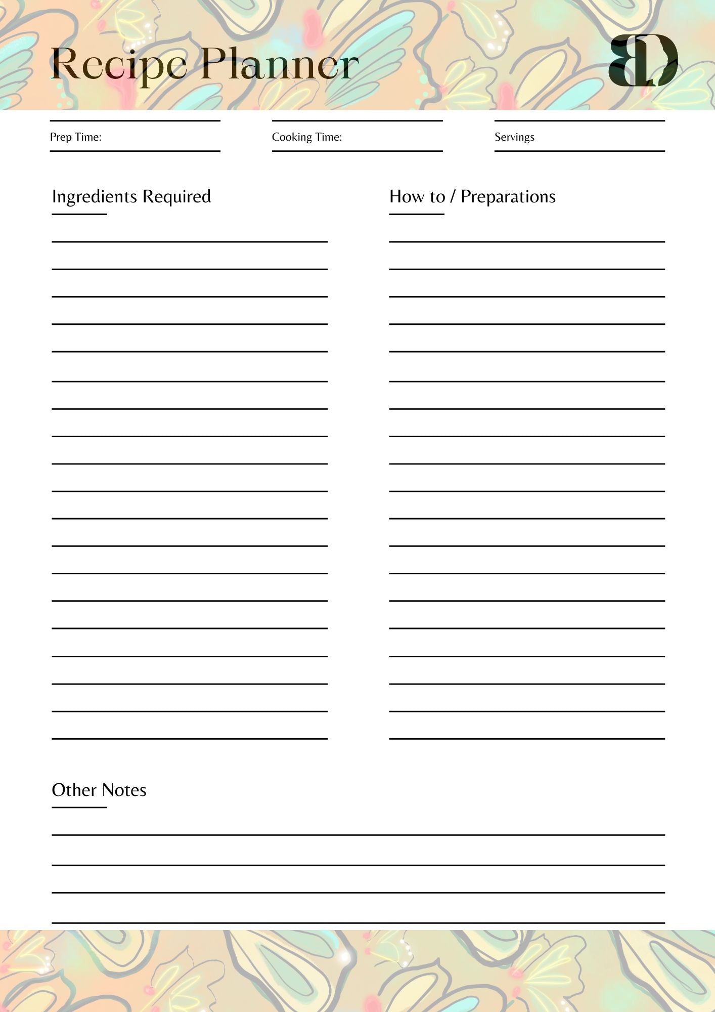 Digital Download - Butterflies - Meal planner