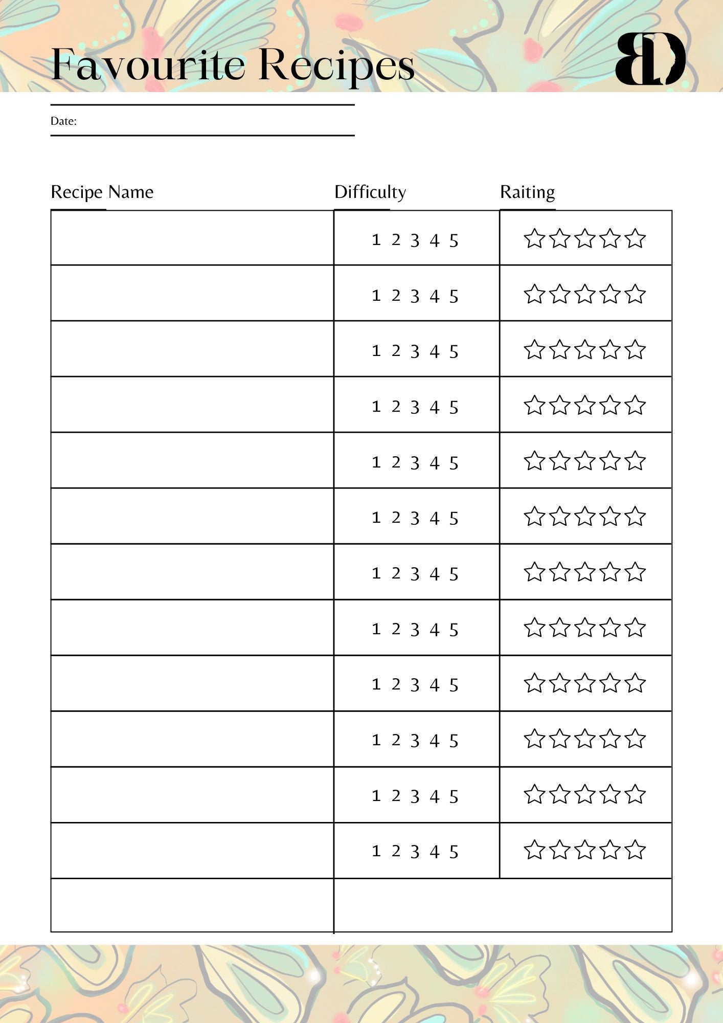 Digital Download - Butterflies - Meal planner