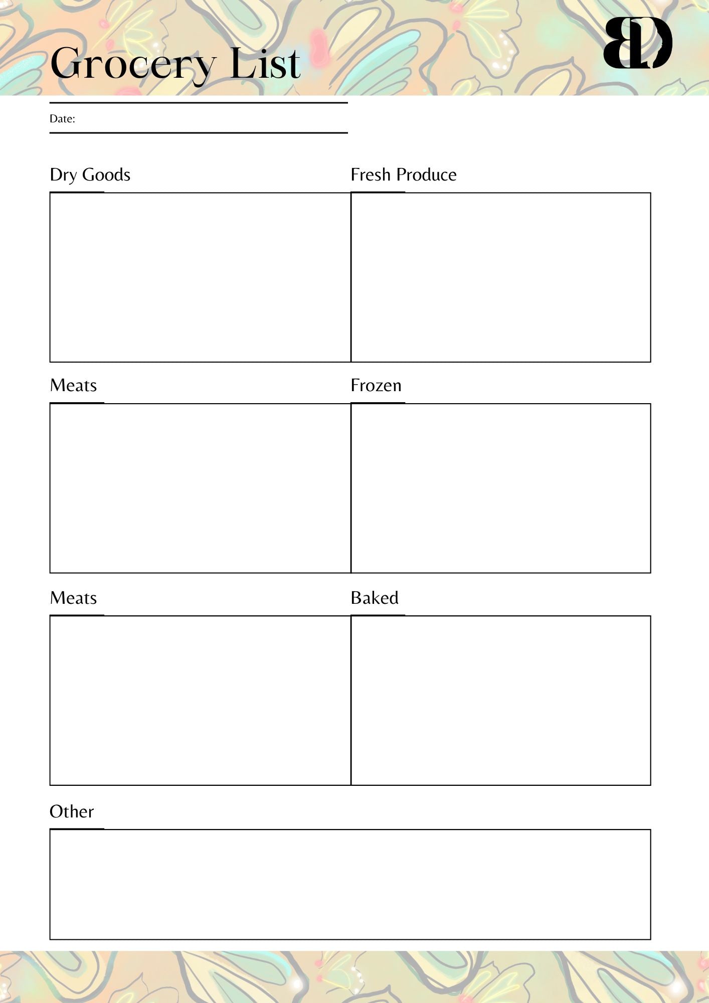 Digital Download - Butterflies - Meal planner