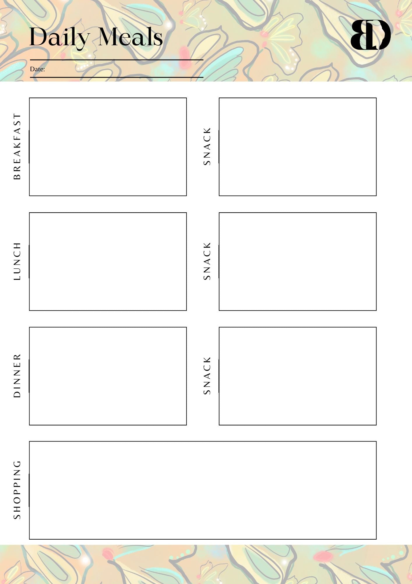 Digital Download - Butterflies - Meal planner