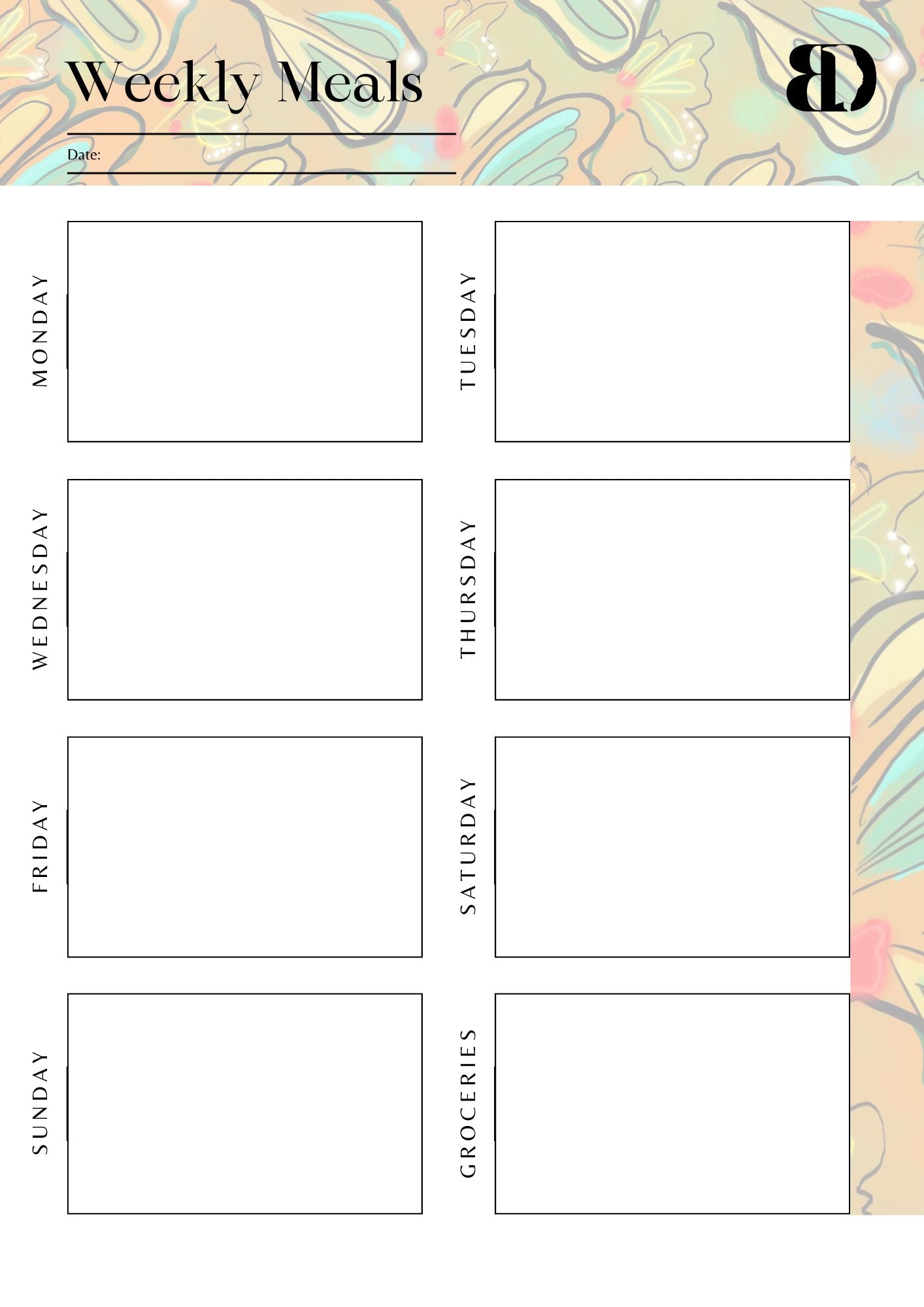Digital Download - Butterflies - Meal planner
