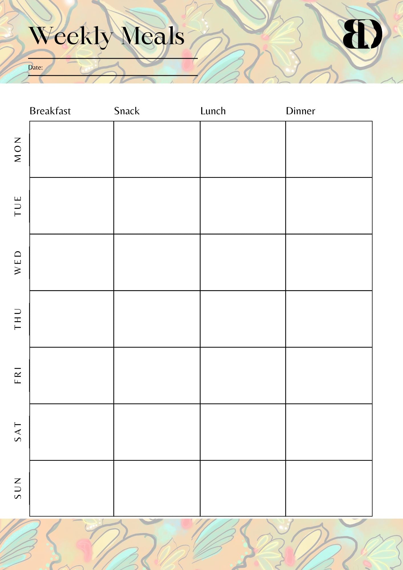 Digital Download - Butterflies - Meal planner
