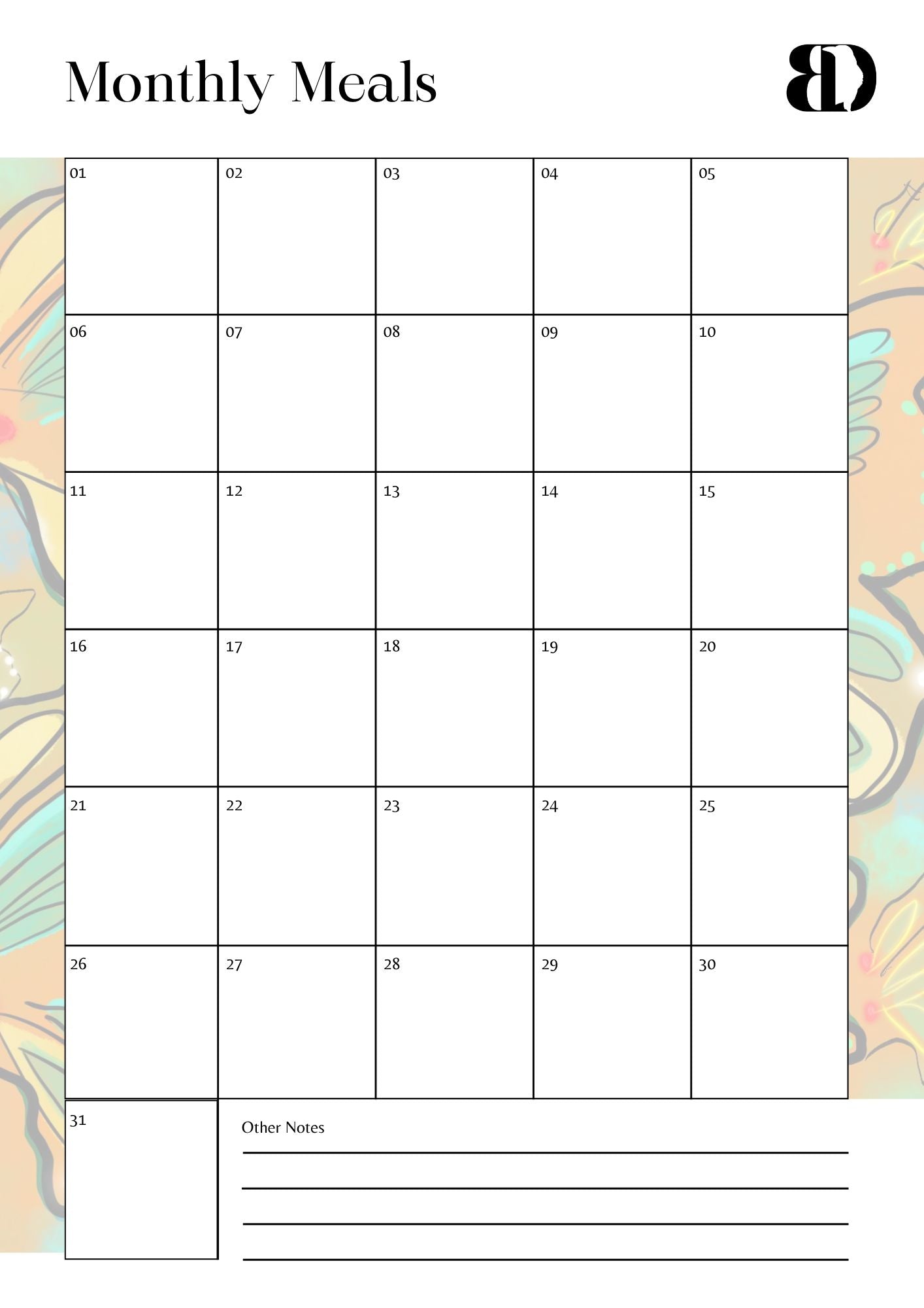 Digital Download - Butterflies - Meal planner