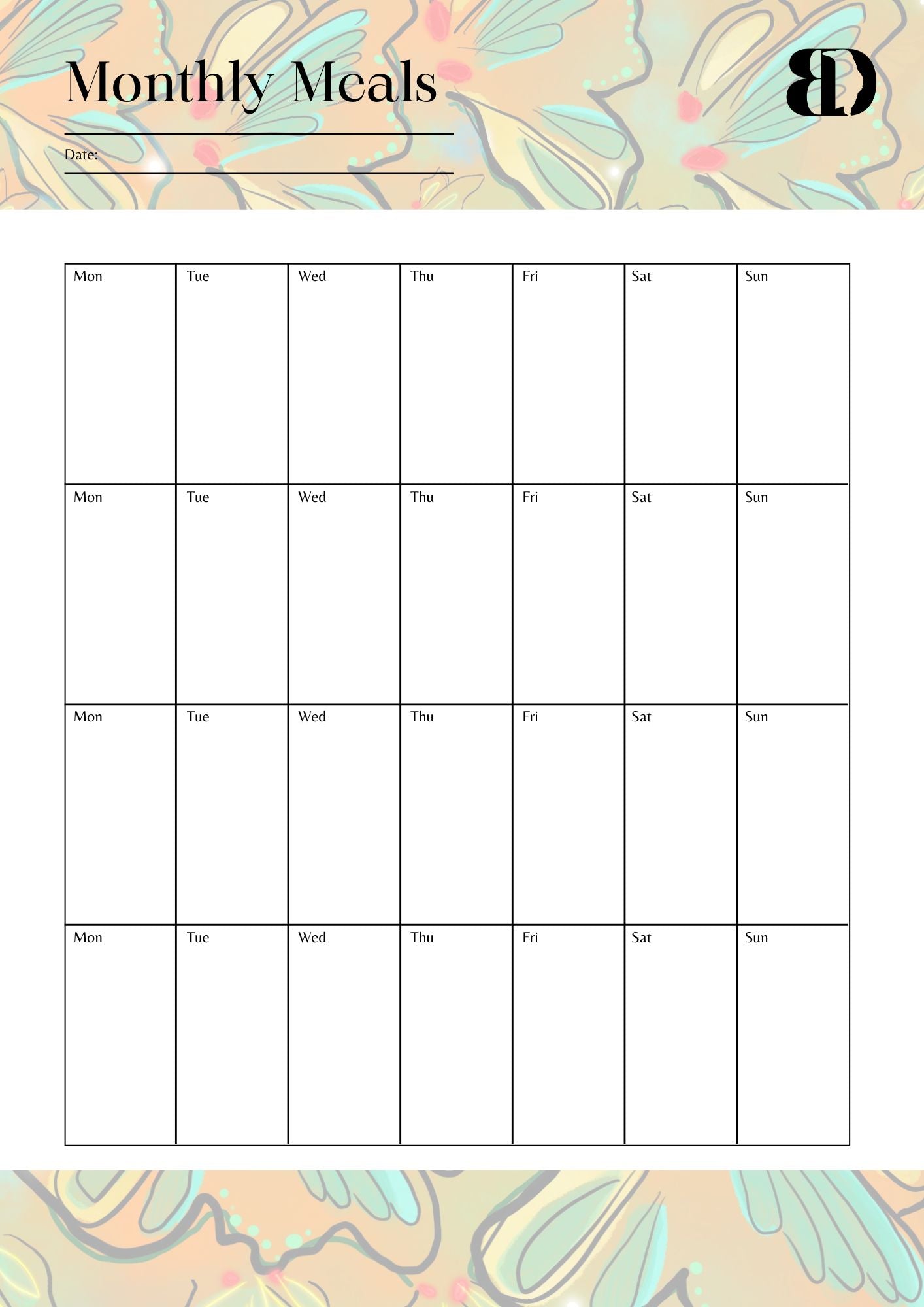 Digital Download - Butterflies - Meal planner