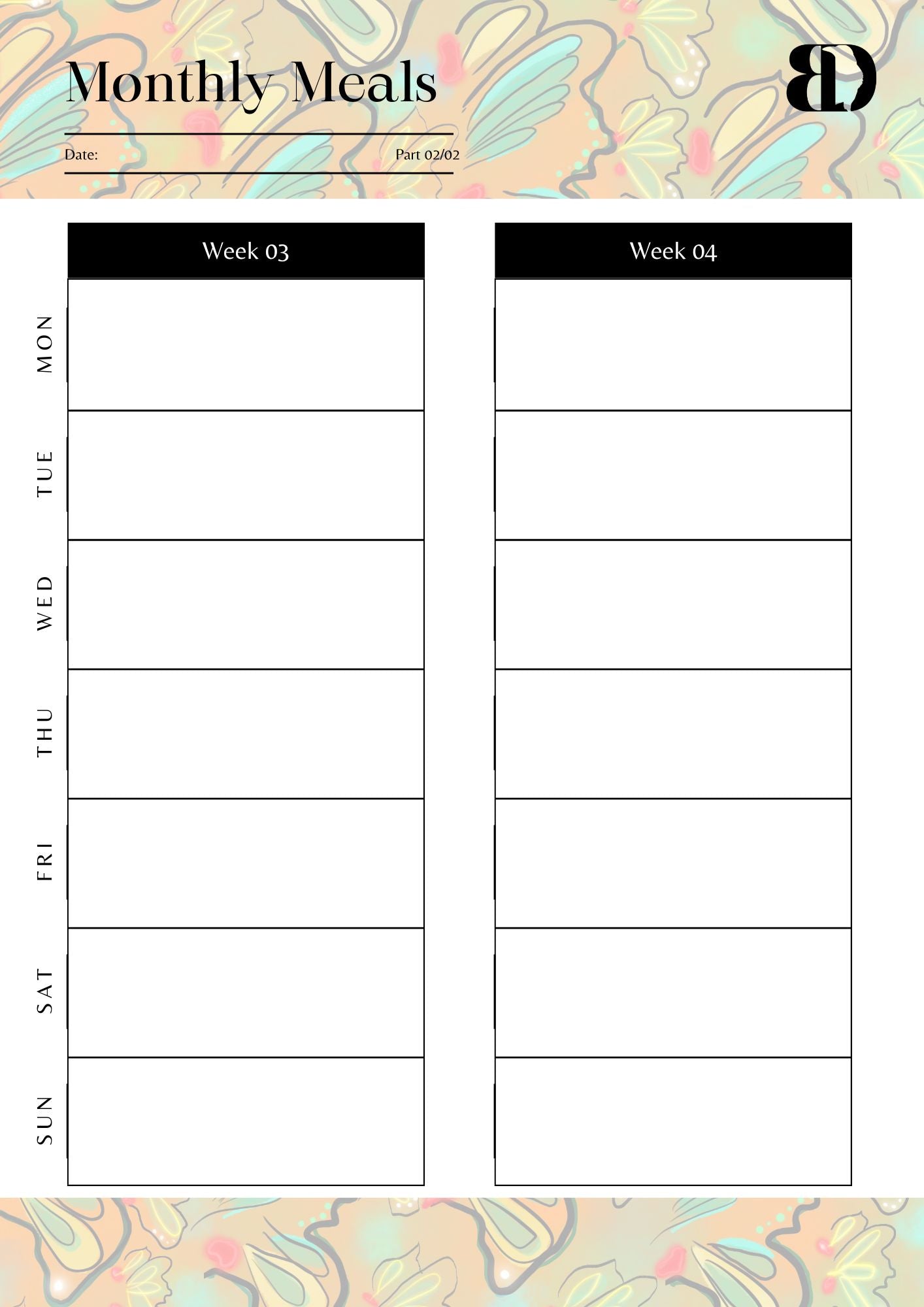 Digital Download - Butterflies - Meal planner