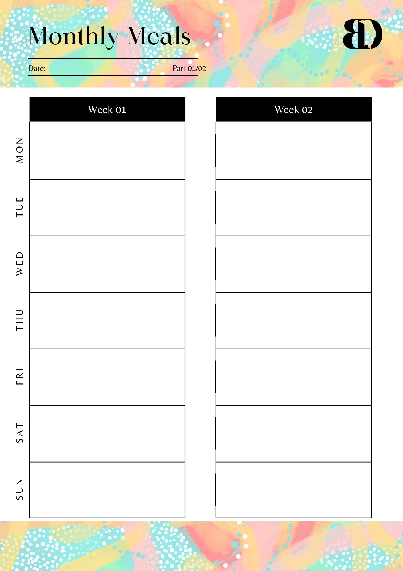 Digital Download - Summer Fun - Meal planner