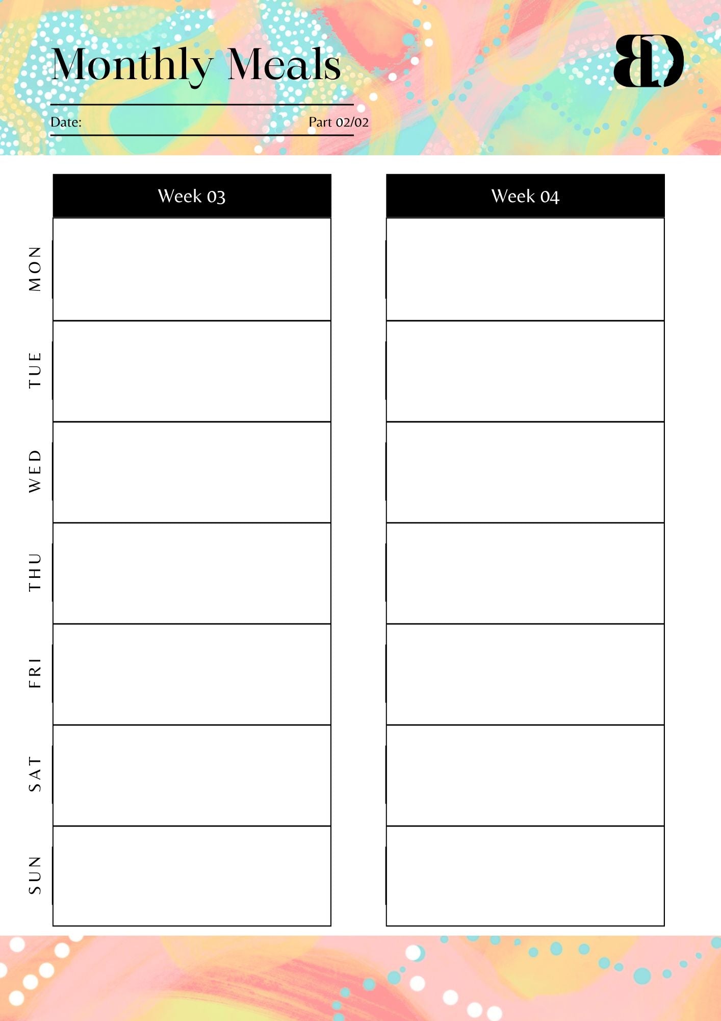 Digital Download - Summer Fun - Meal planner