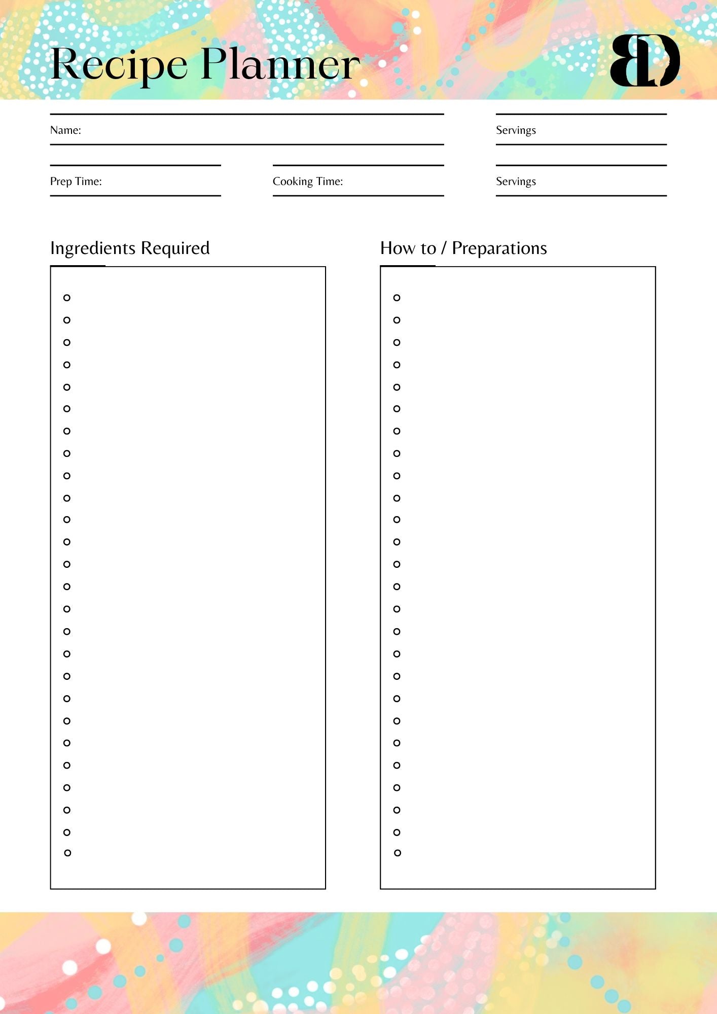 Digital Download - Summer Fun - Meal planner