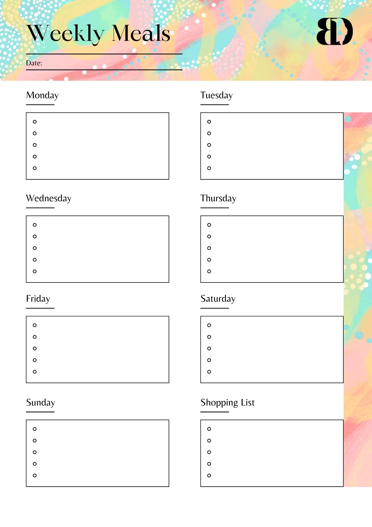 Digital Download - Summer Fun - Meal planner