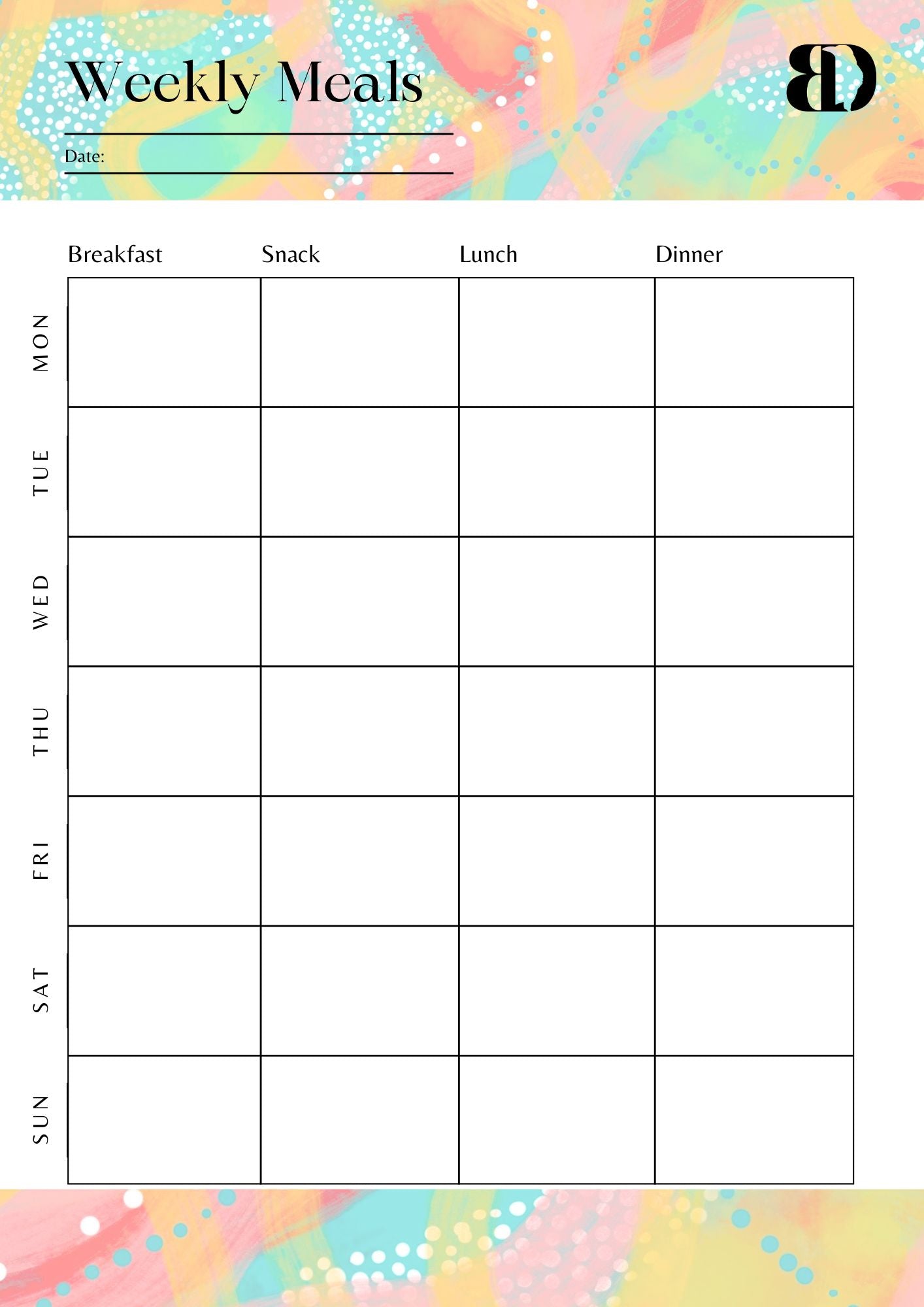 Digital Download - Summer Fun - Meal planner