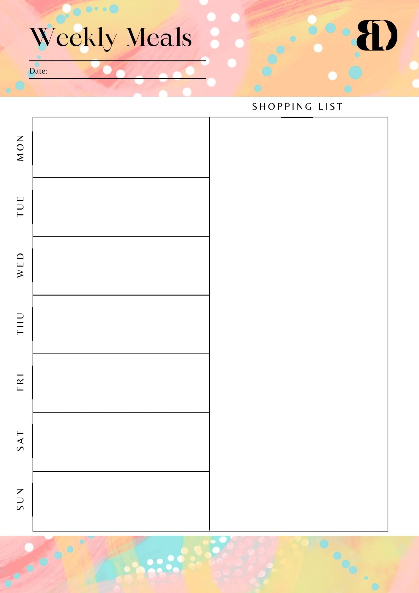 Digital Download - Summer Fun - Meal planner