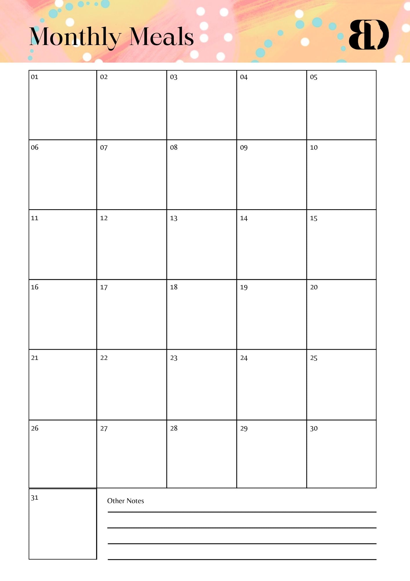 Digital Download - Summer Fun - Meal planner