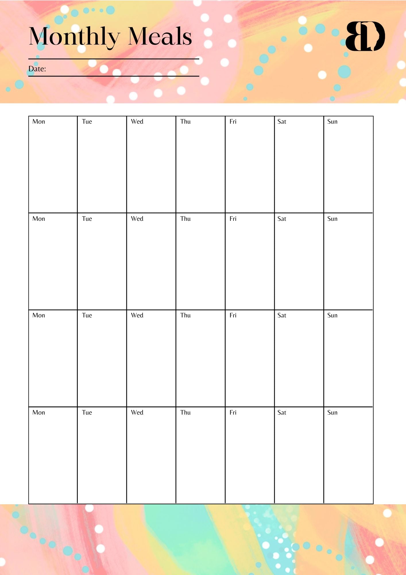 Digital Download - Summer Fun - Meal planner