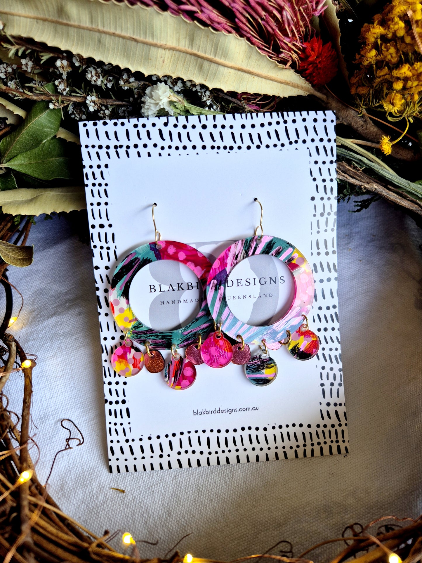 Statement Hoop with Leather Dangles