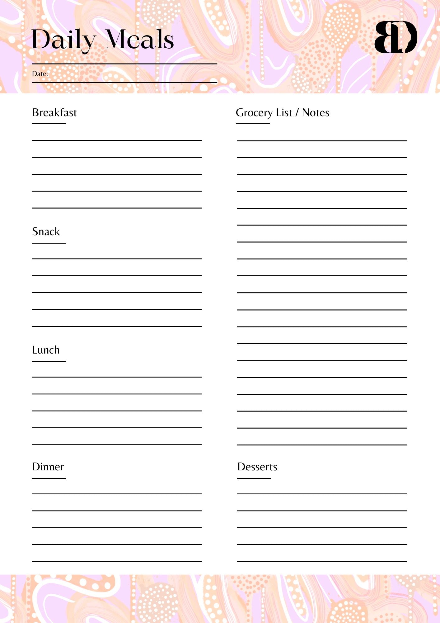 Digital Download - Banksia - Meal planner