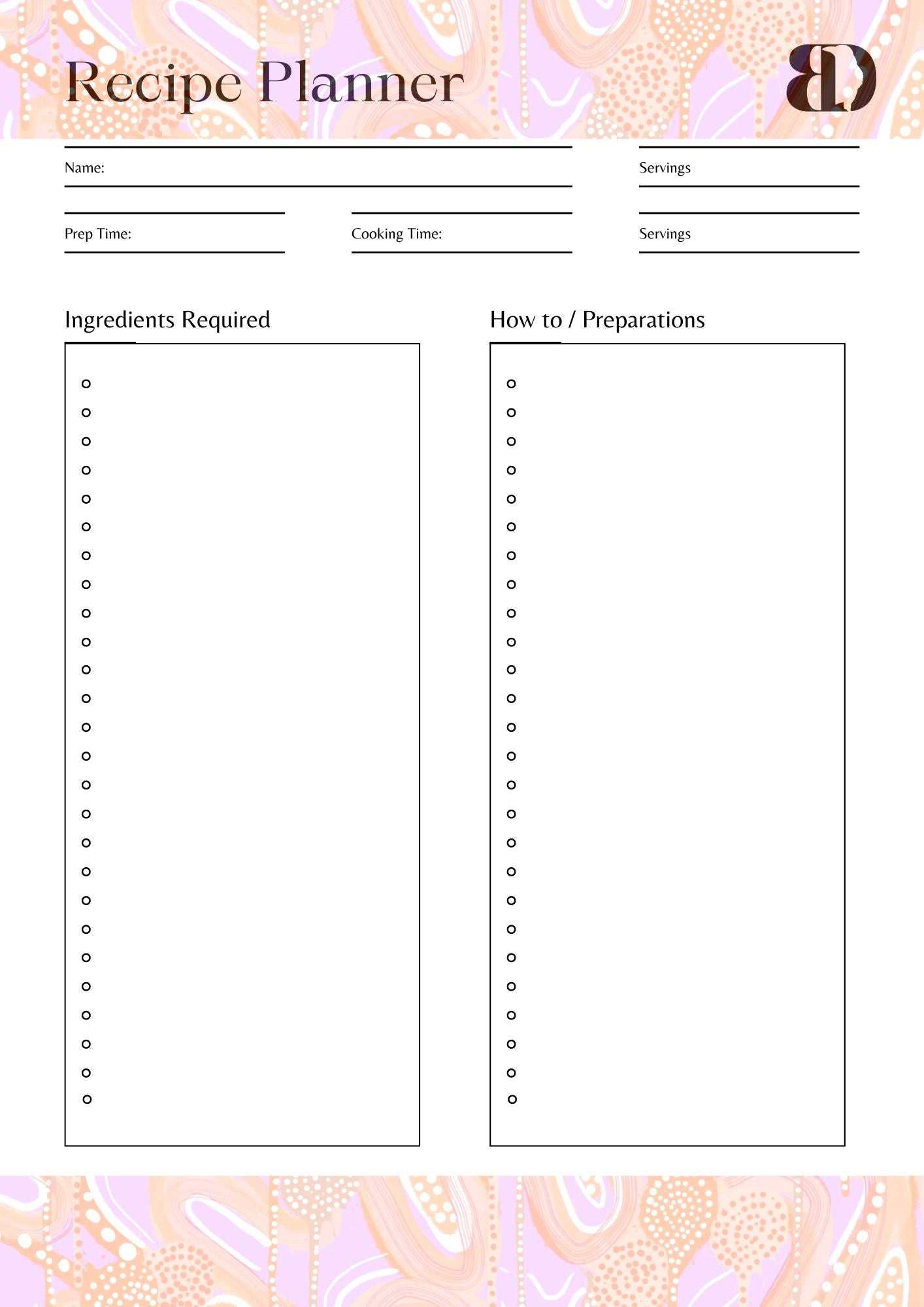 Digital Download - Banksia - Meal planner