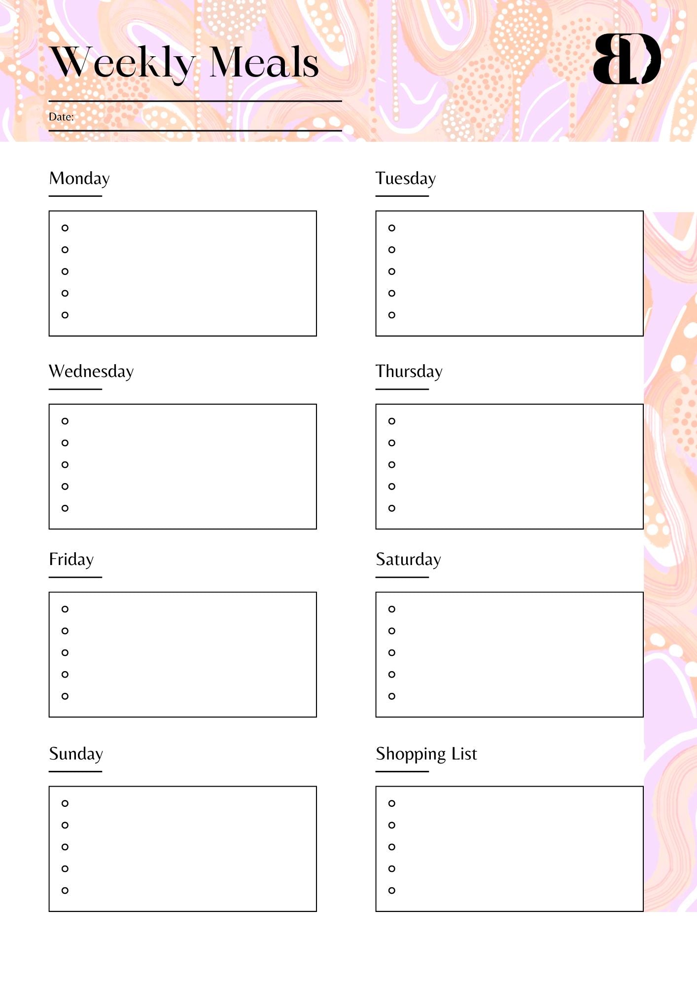 Digital Download - Banksia - Meal planner