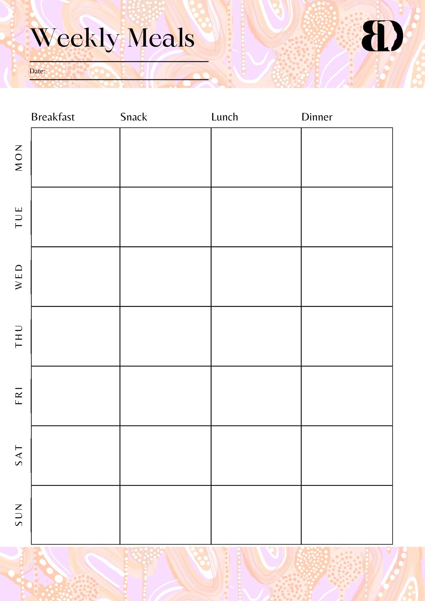 Digital Download - Banksia - Meal planner