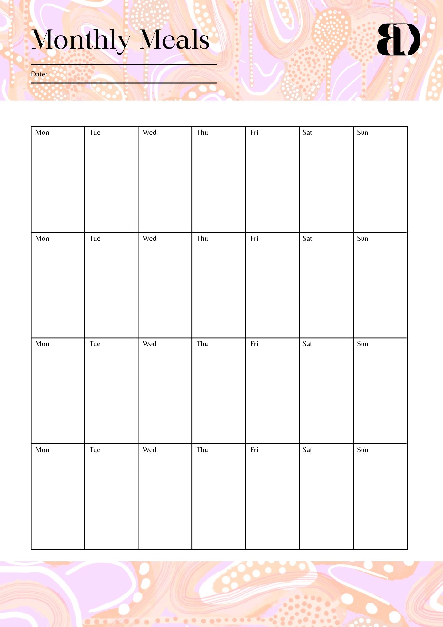 Digital Download - Banksia - Meal planner