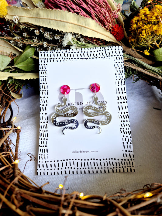Mirror Acrylic Snake Earrings - Silver