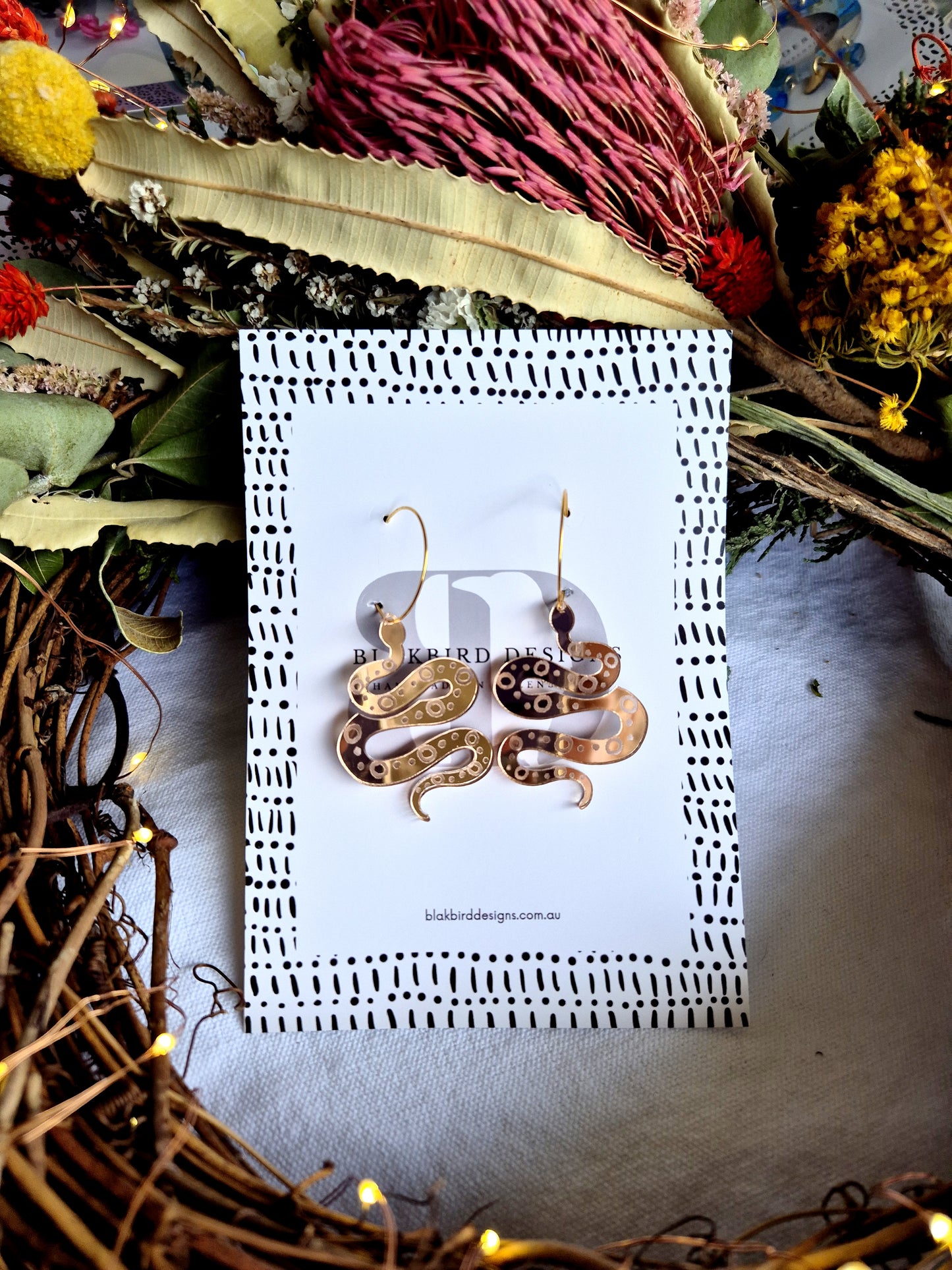 Mirro Acrylic Snake Earrings - Rose Gold