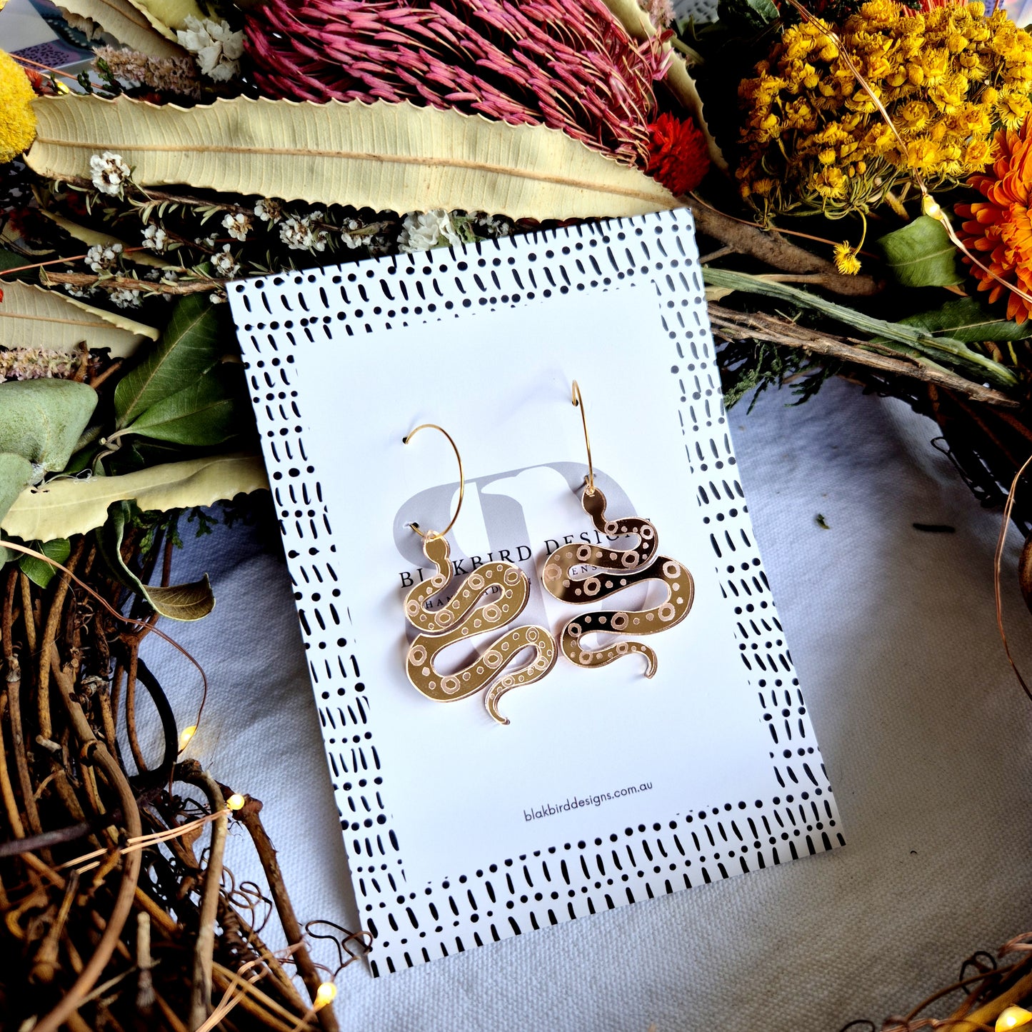 Mirro Acrylic Snake Earrings - Rose Gold