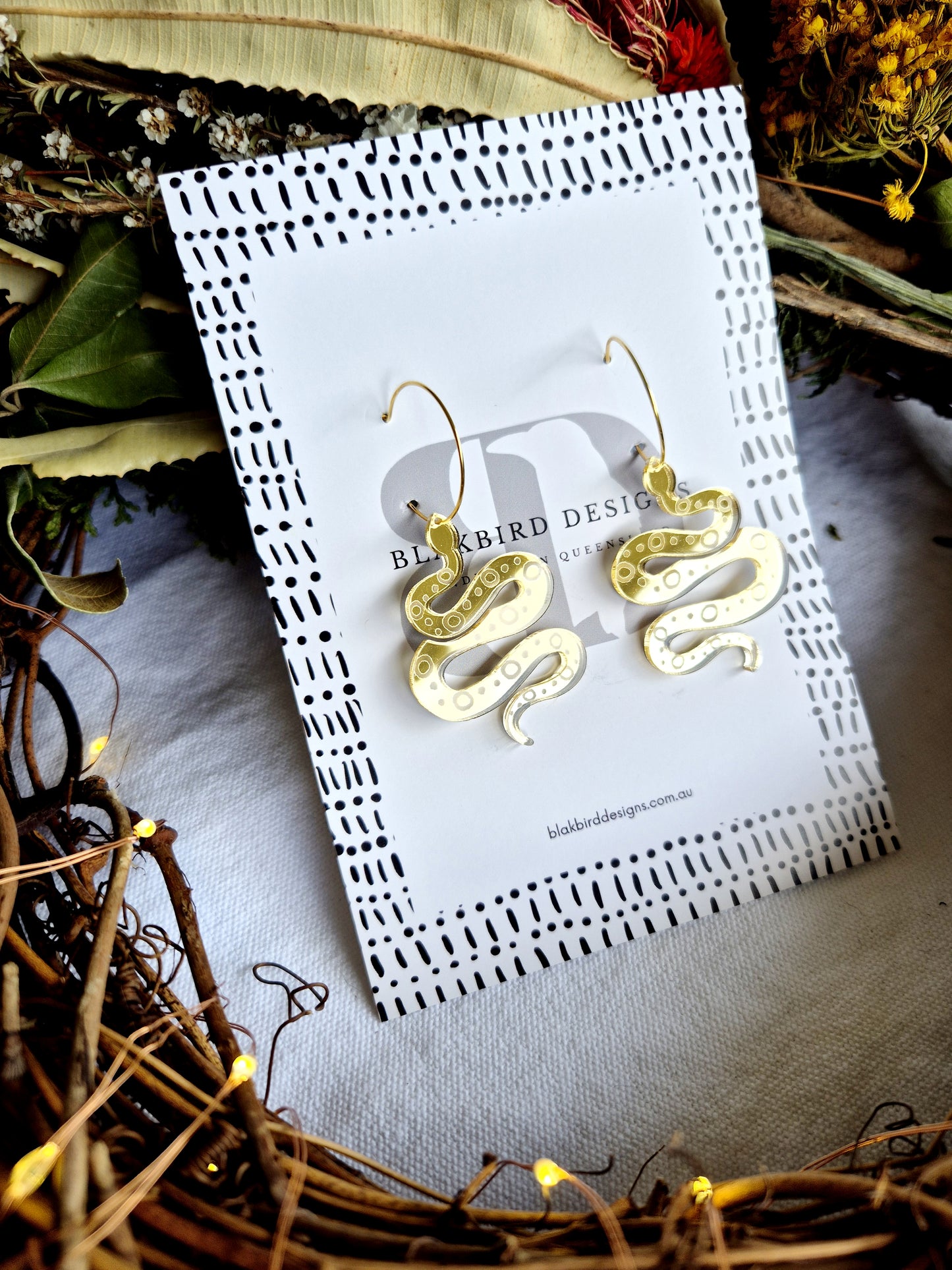 Mirror Arcrylic Snake Earrings - Gold