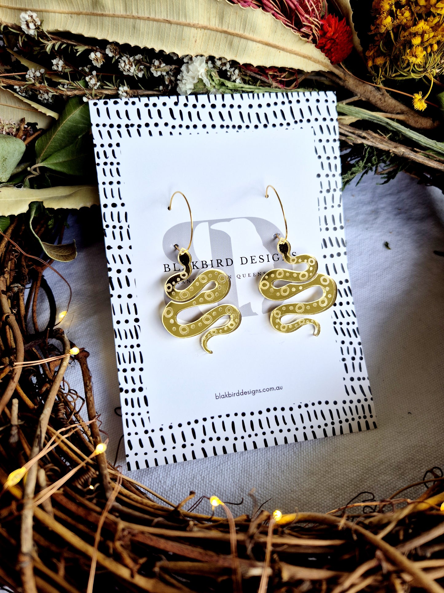 Mirror Arcrylic Snake Earrings - Gold