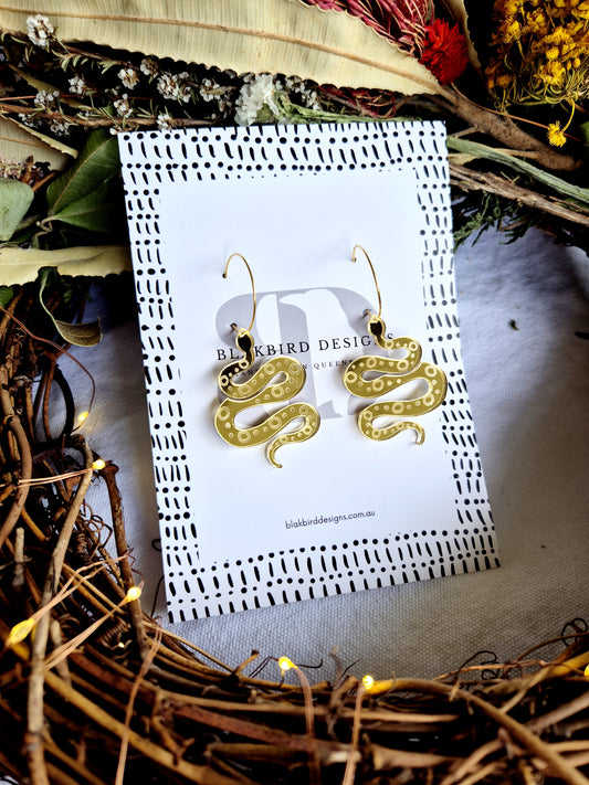 Mirror Arcrylic Snake Earrings - Gold