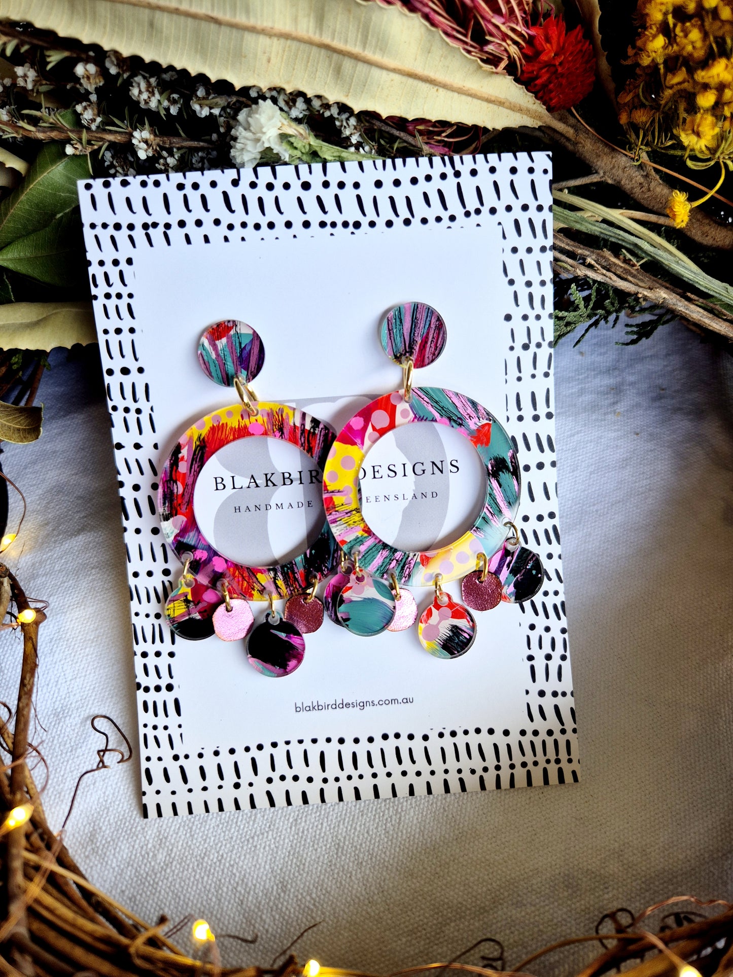 Statement Hoop with Leather Dangles