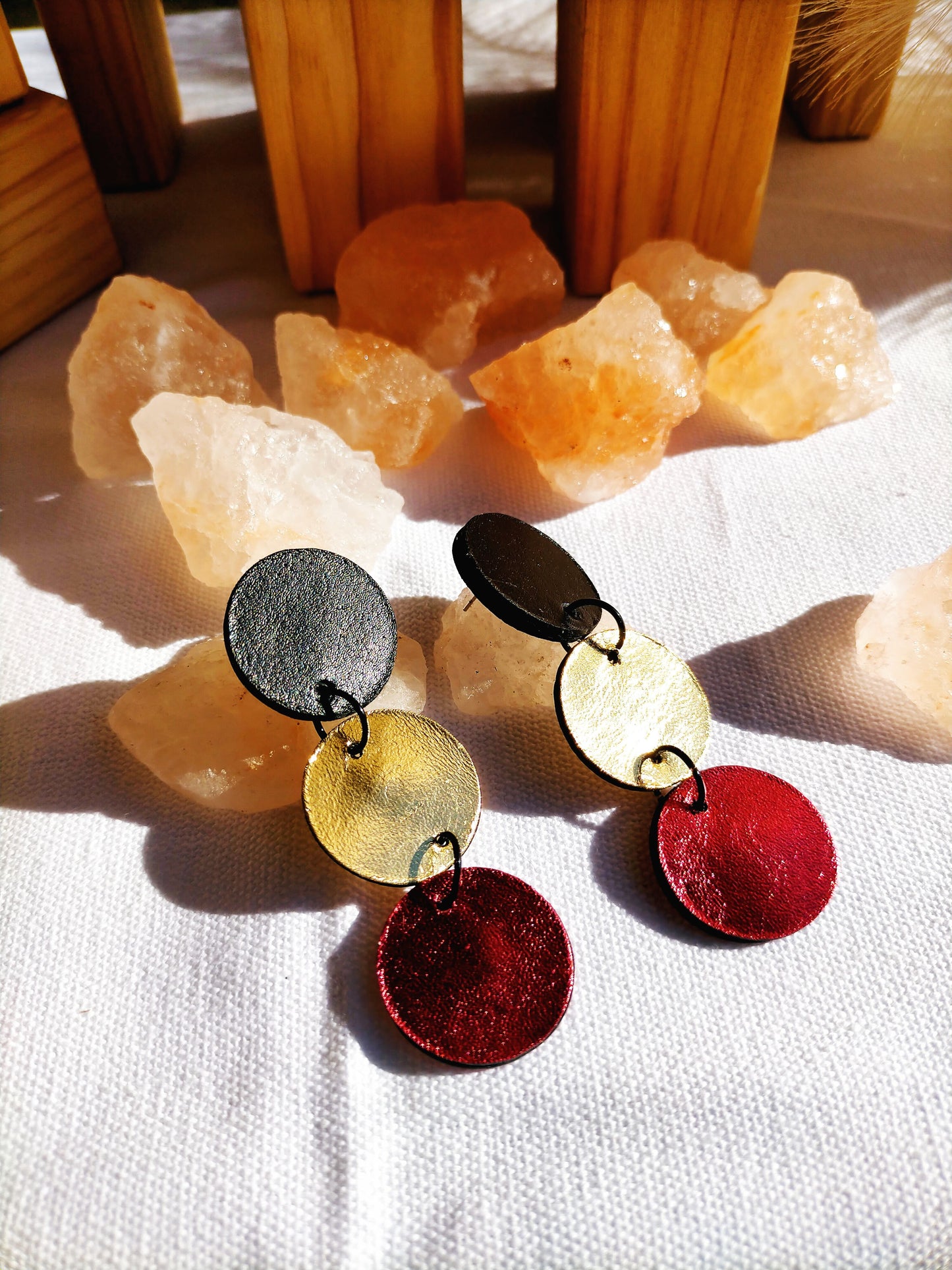 Aboriginal Flag leather stud dangles